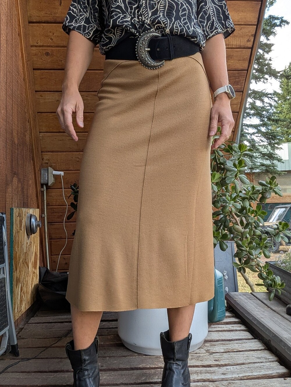 rag & bone Camel Midi Skirt with Clean Straight Silhouette